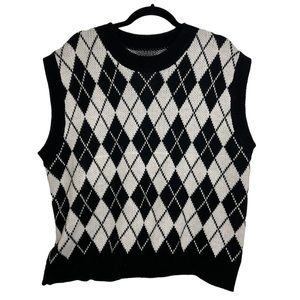 black & white argyle pattern sweater vest